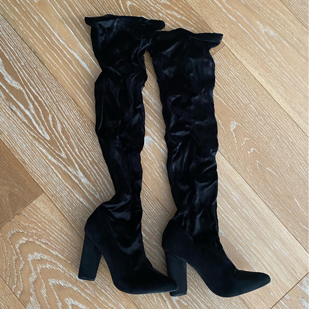 missguided thigh high velvet boots
